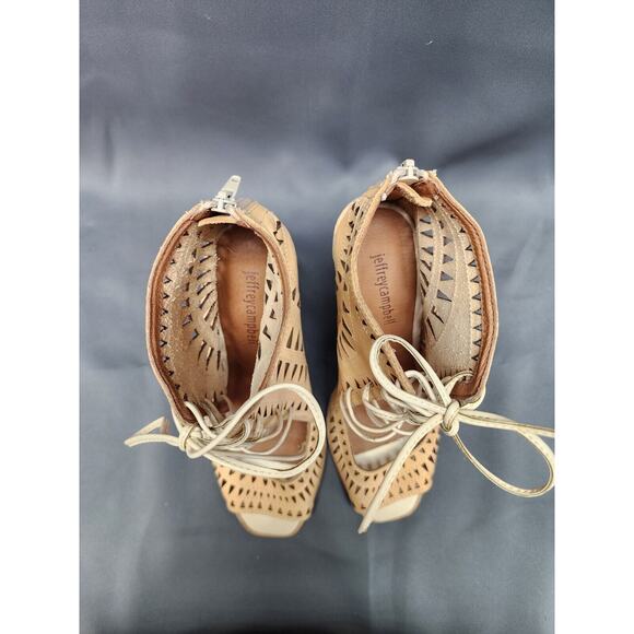 Jeffrey Campbell Rodillo Cutout Hi Wedge Peep Sandals Nude Size 8 Boho - Picture 7 of 7